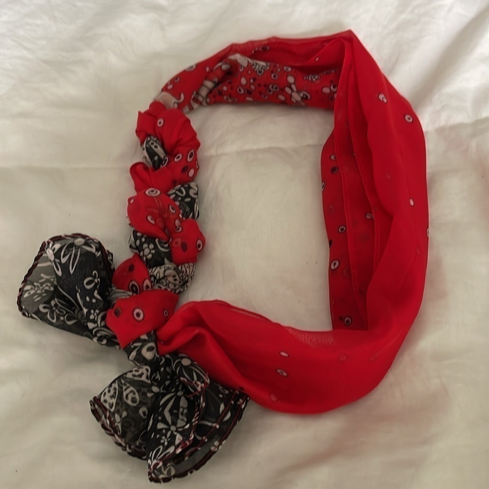 Beautiful Red|Black|Cream | Floral Neck /Hair Scarf | Polyester| 18.5” X 57 “ - Picture 10 of 12